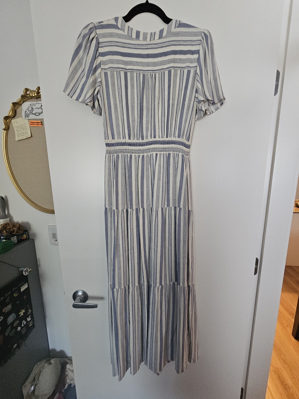 Monteau Blue and White Striped V-Neck Tiered Maxi Dress - Picture 3 of 4